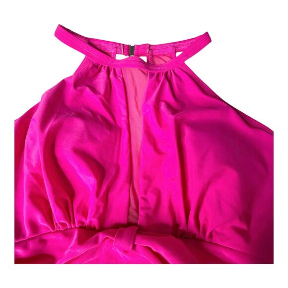 NEW BeWicked Mesh Inset SWIMSUIT Women's LG Fuschia Pink Mesh High Neck Briella - Picture 4 of 10
